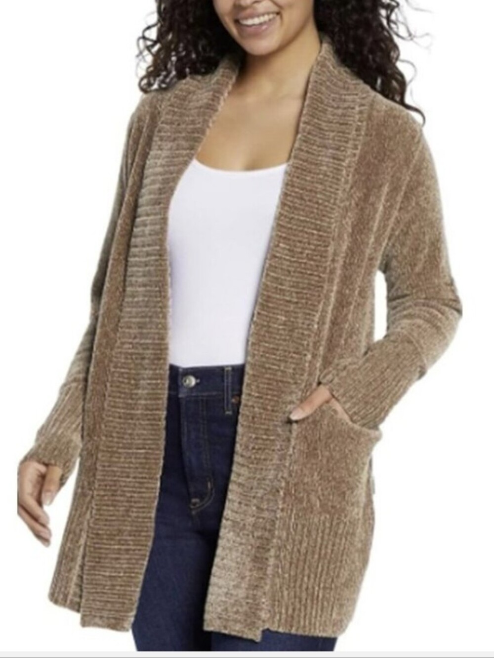 Orvis Womens Cardigan Sweater Chenille Pockets Soft Open-Front Cardigan New L